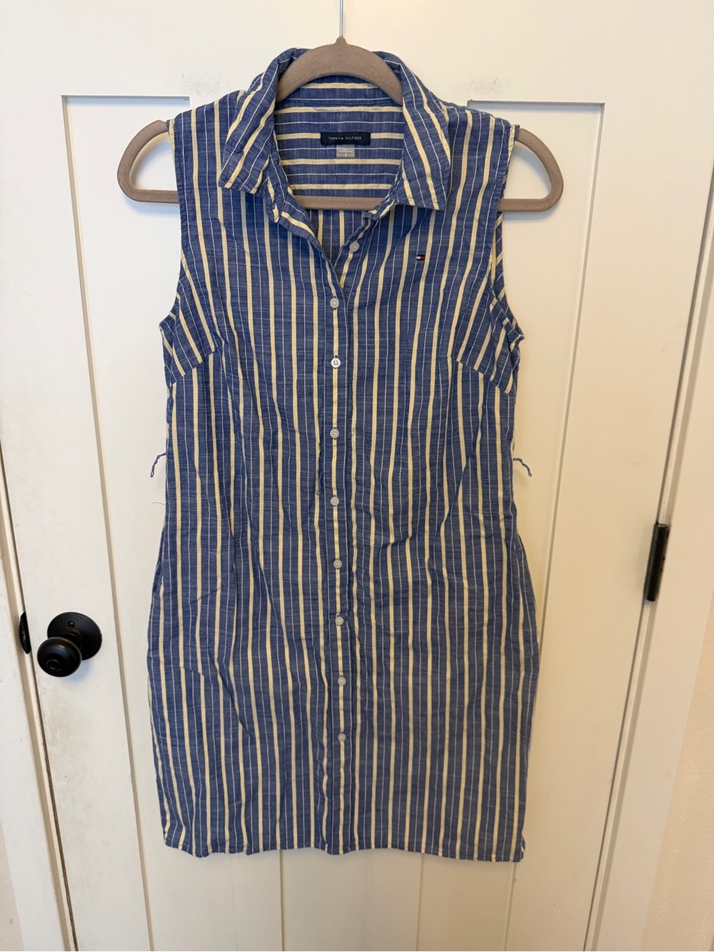 Tommy Hilfiger Button Down Sleeveless Collared Shirt Dress Cotton 8 Blue Stripe